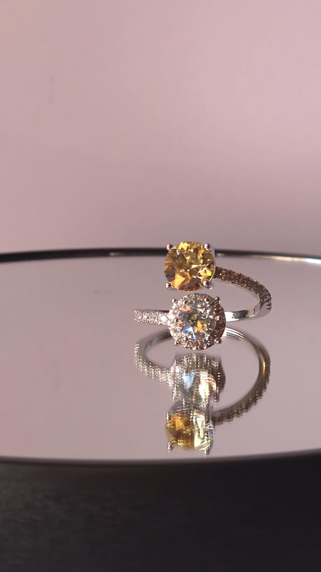 Swarovski Lemon Moonlight Two-Stone Crystal Wrap Ring | Adjustable 925 Sterling Silver Plated Ring | Genuine Swarovski Crystal | Halo Ring