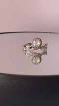 White Opal Mystical Setting Crystal Halo Ring | Adjustable Sterling Silver Plated Crossover Ring | Genuine Swarovski Crystal, CZ Halo