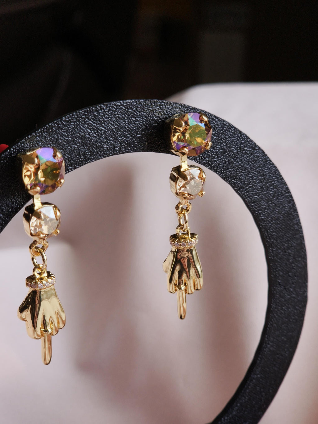 Unbothered Swarovski Crystal Earrings | Handmade Gold Middle Finger Charm Earrings | Statement Earrings | Eccentric Jewelry