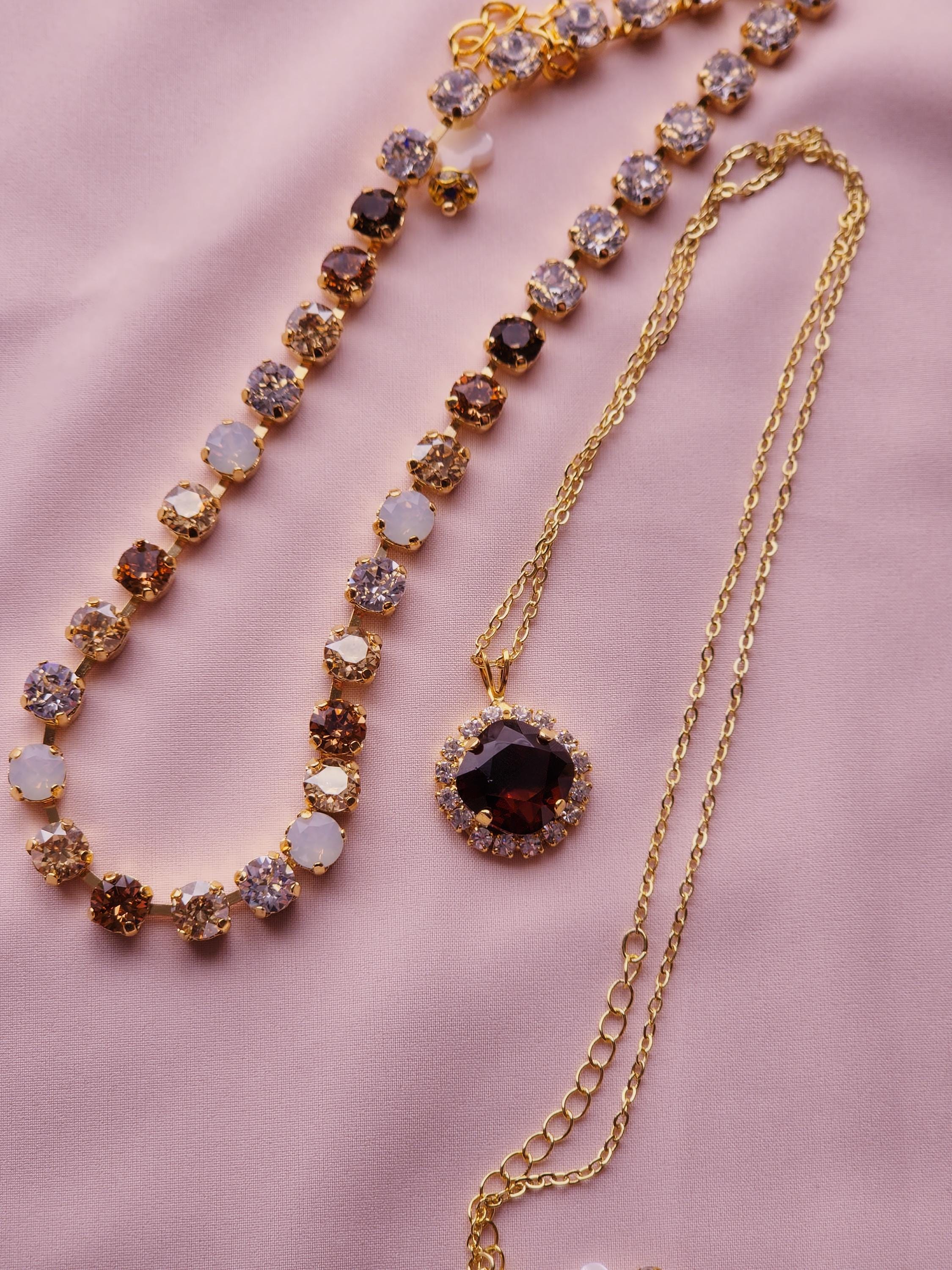 Champagne Toast Austrian Crystal | Colorado Topaz White Opal Necklace | Crystal Choker | Gold Plated Necklace Earrings | Rhinestone Jewelry