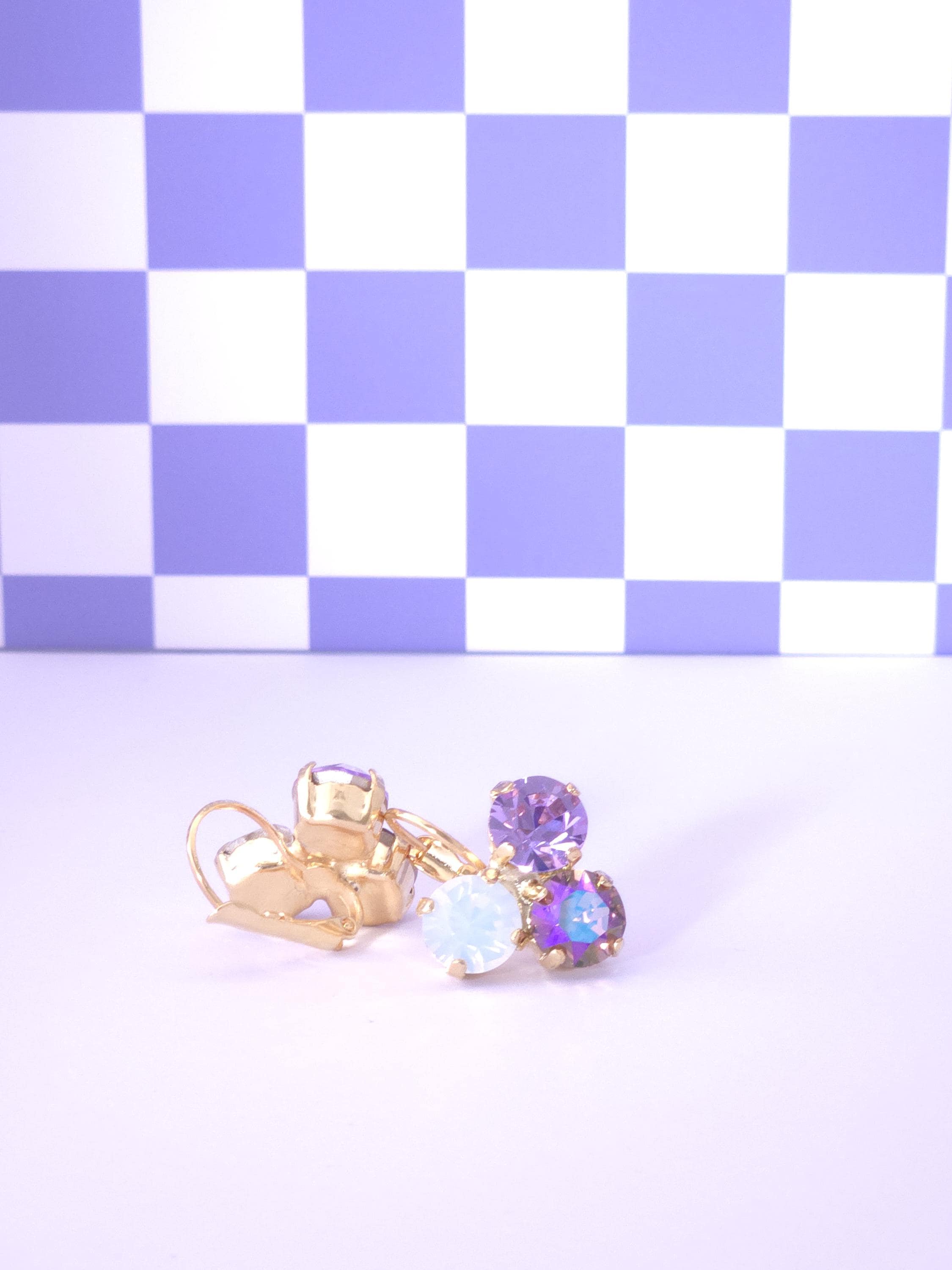 Trio Crystal Leverback Earrings | 8mm Austrian Stones, Gold Plated Finish