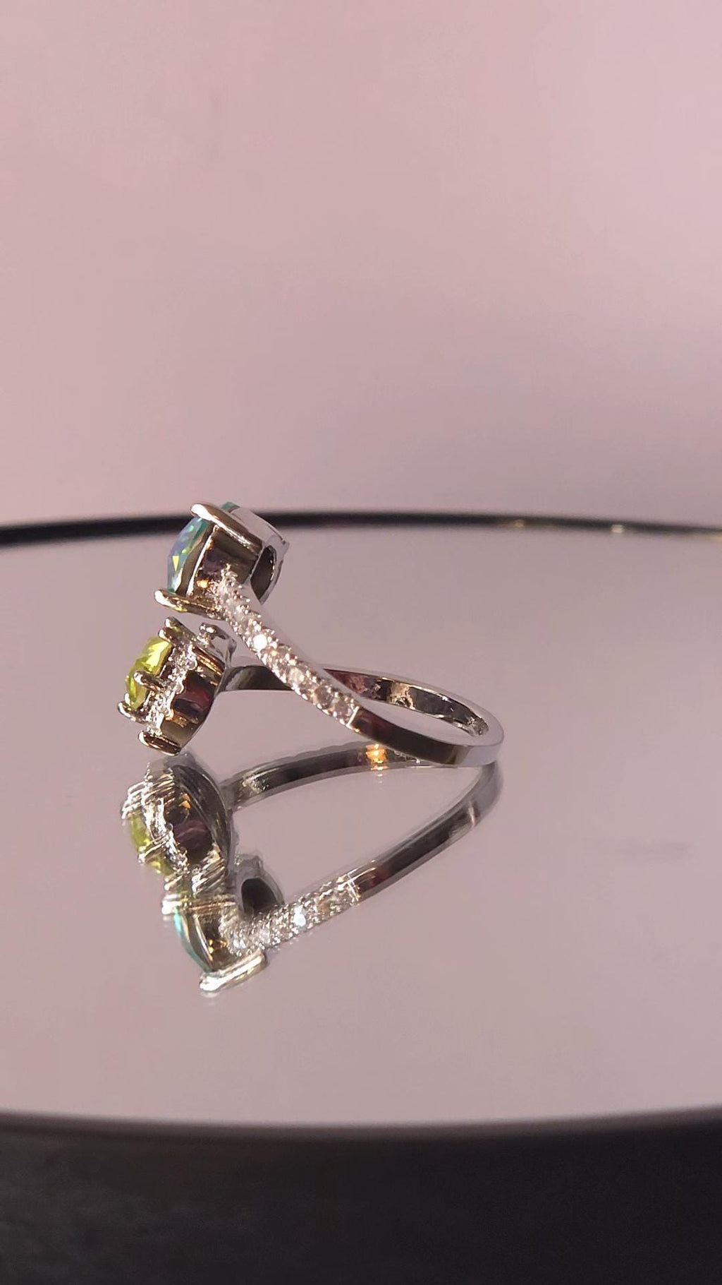 Swarovski Aqua Lemon Citrus Green Two-Stone Crystal Wrap Ring | Adjustable 925 Sterling Silver Plated Ring | Blue Green Halo Ring