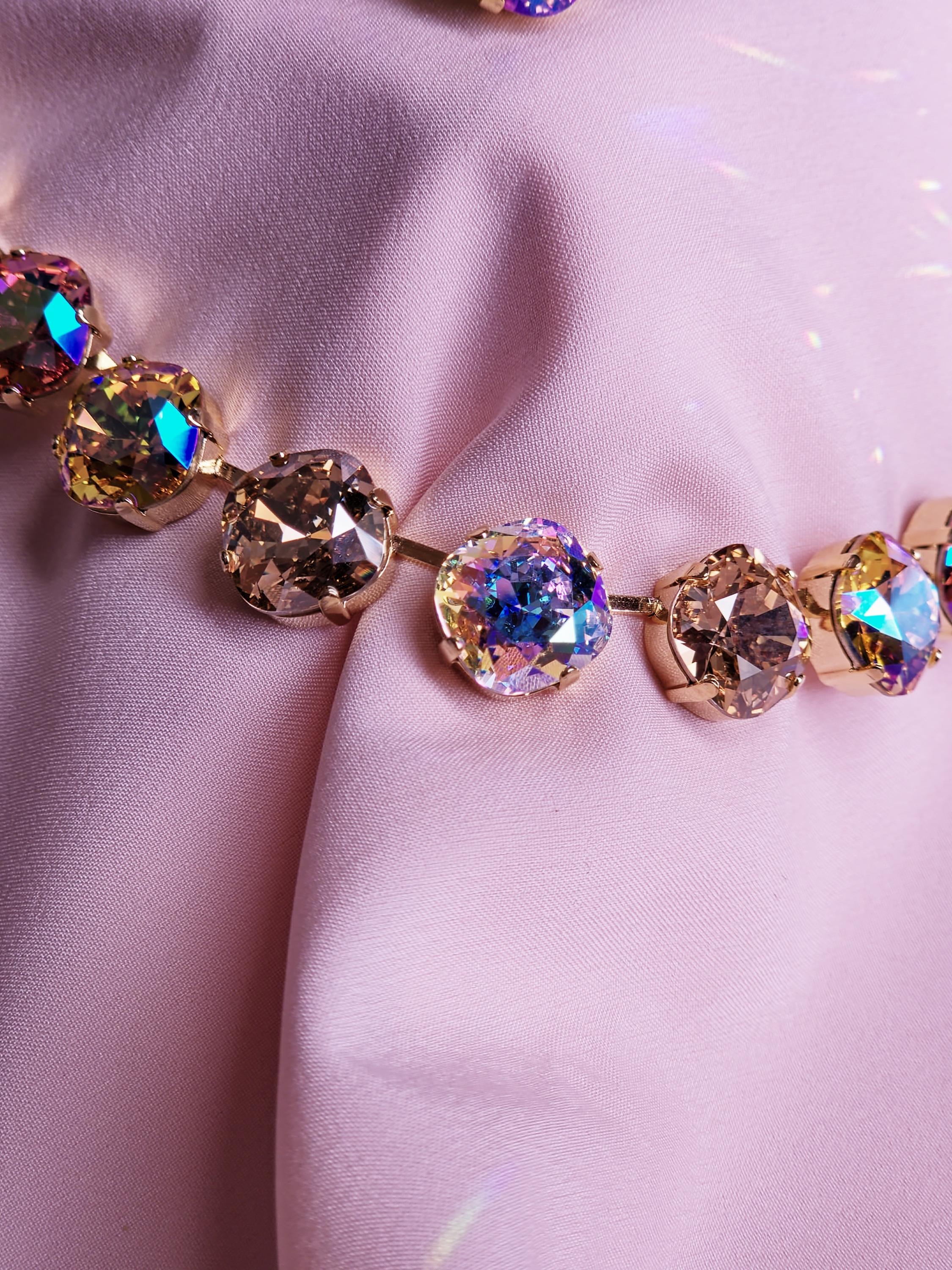 Golden Hour Swarovski Crystal Necklace | 14k Gold Peach Champagne Statement Jewelry