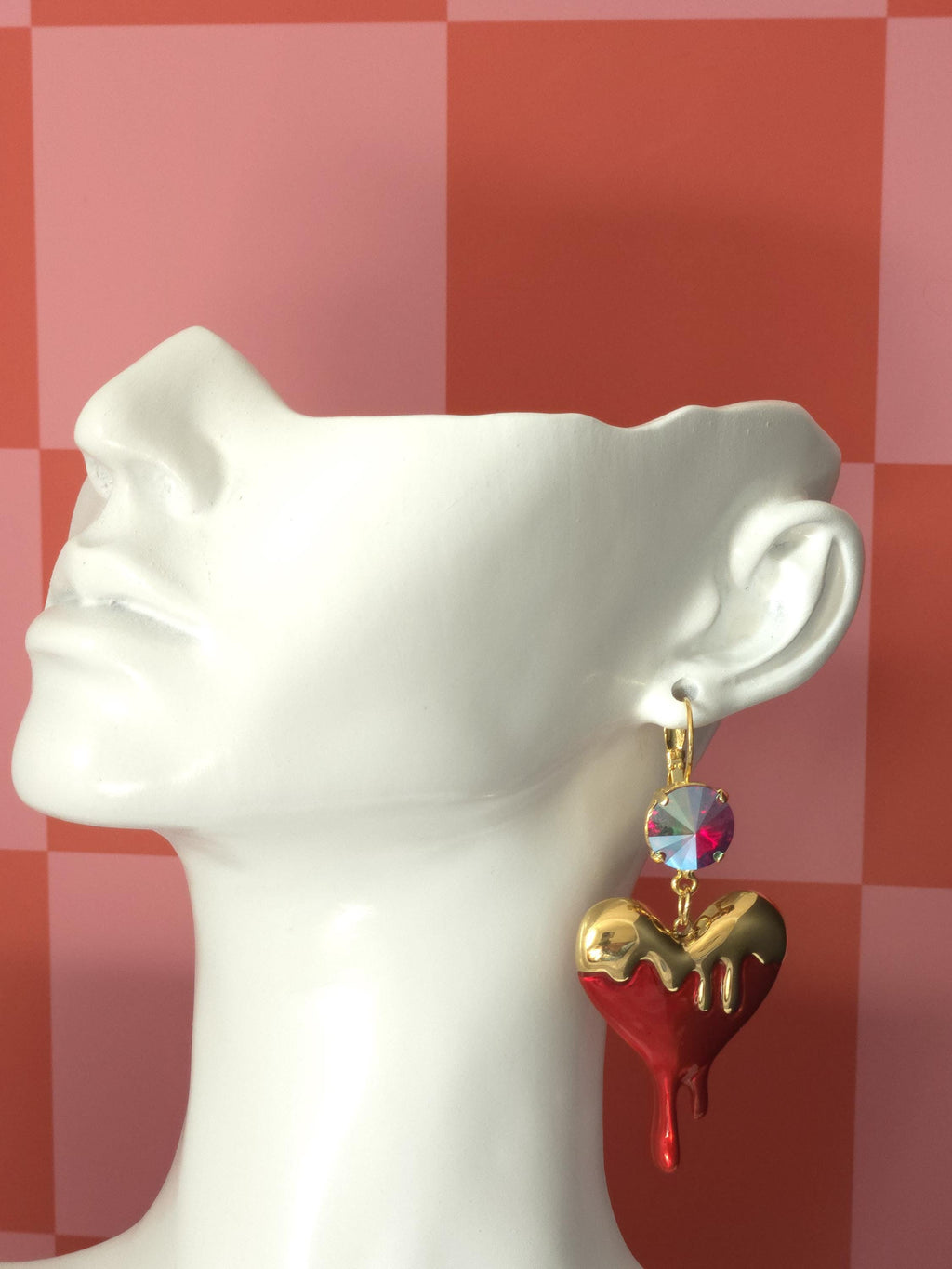 Queen of Hearts Swarovski Crystal Heart Earrings | Handmade Gold Plated Leverback Earrings | Siam Shimmer Crystal Dangle Earrings