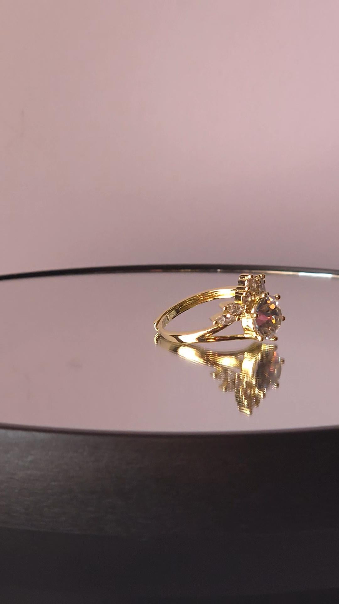 Crystal Crown Ring | Adjustable Gold Plated Cluster Ring | Genuine Swarovski Crystal, CZ Accents | Sparkling Crystal Moonlight