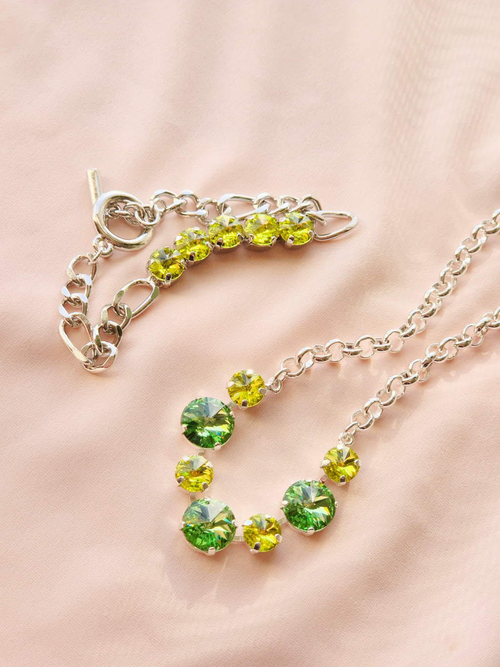 Rhodium Crystal Rivoli Necklace – Chrysolite & Citrus Green Swarovski Crystals