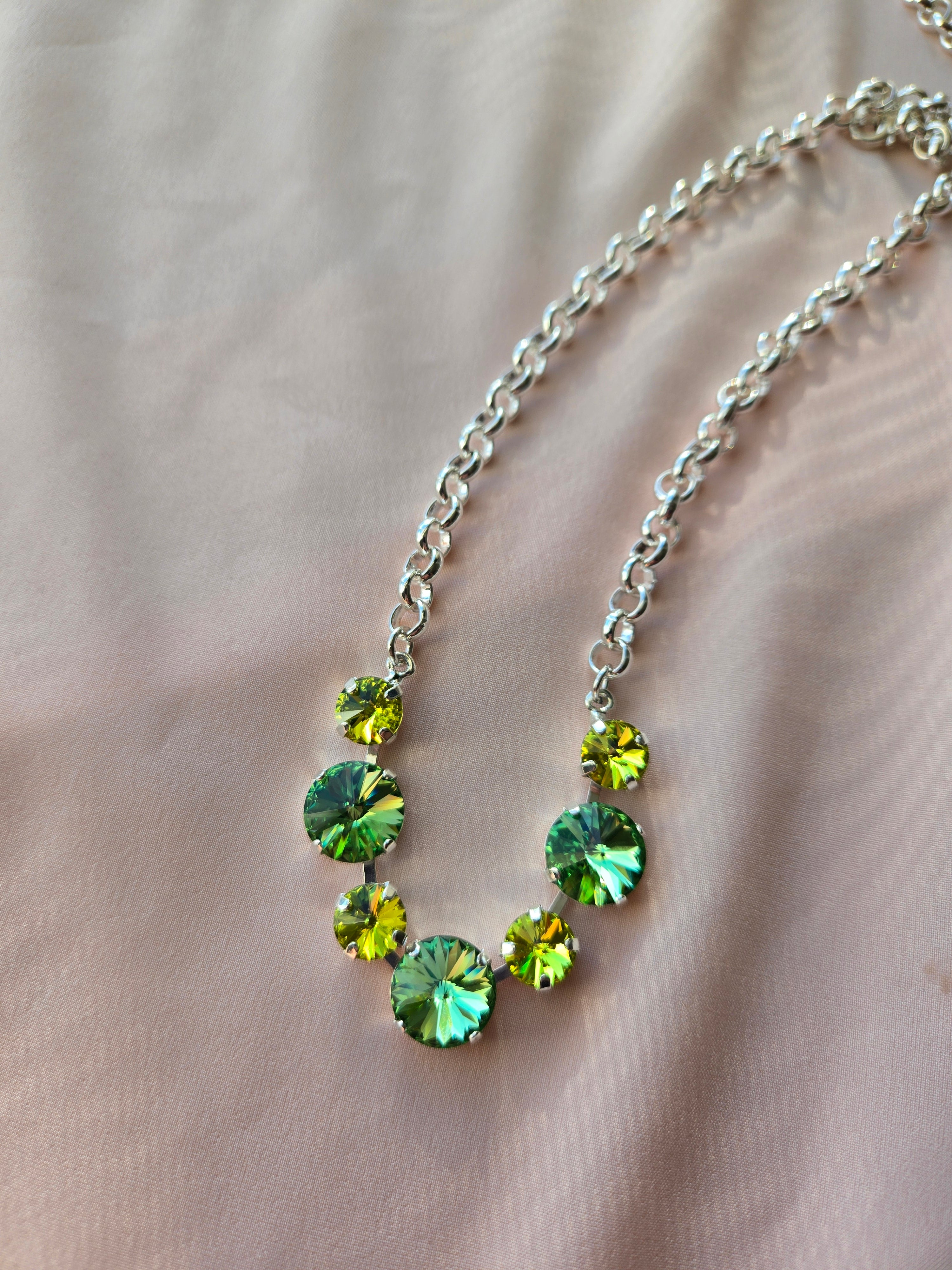 Rhodium Crystal Rivoli Necklace – Chrysolite & Citrus Green Swarovski Crystals