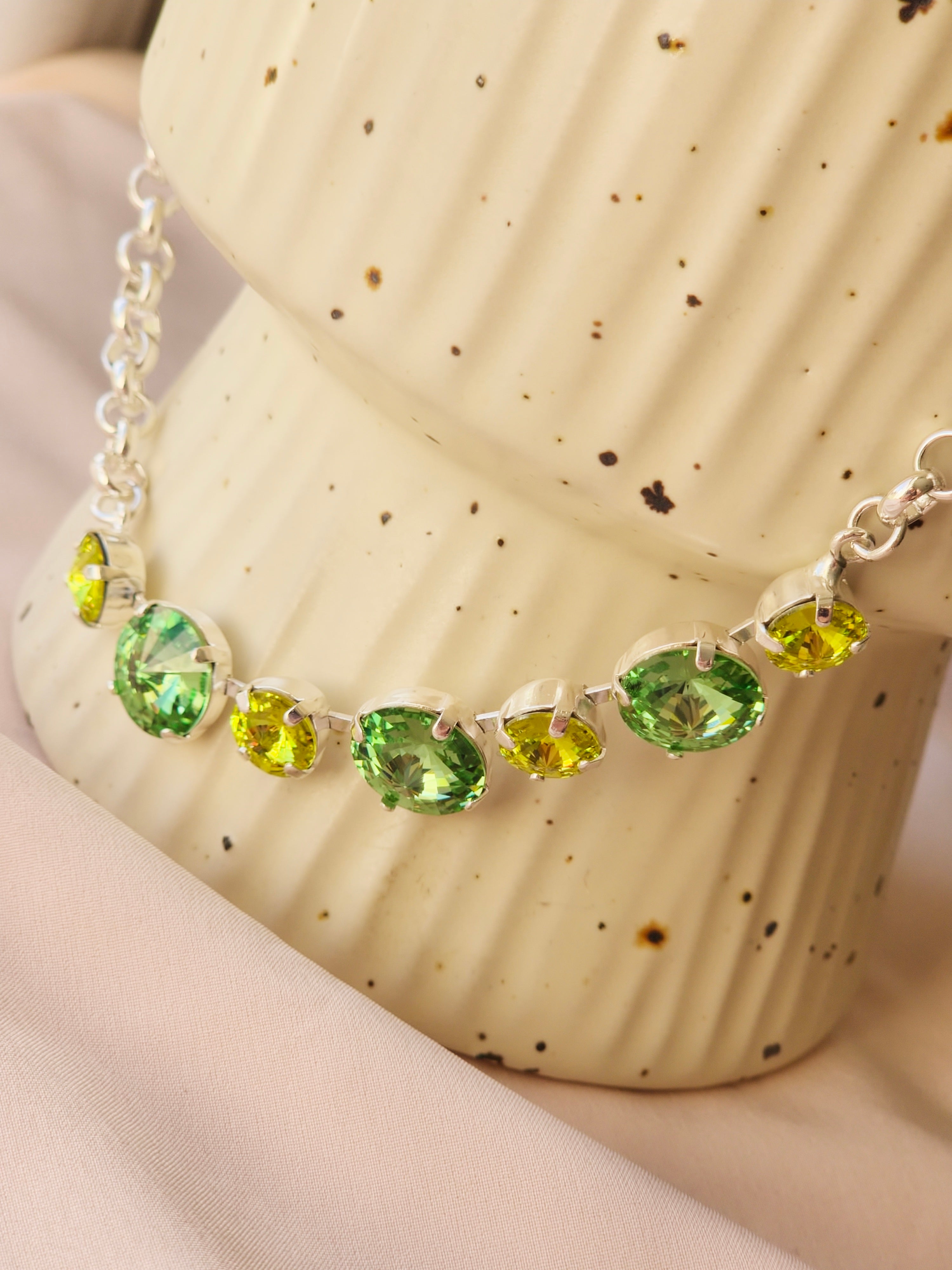 Rhodium Crystal Rivoli Necklace – Chrysolite & Citrus Green Swarovski Crystals