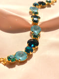 Gold Crystal Rivoli Bracelet – Emerald, Caribbean Green & Paradise Blue Lux Swarovski Crystals