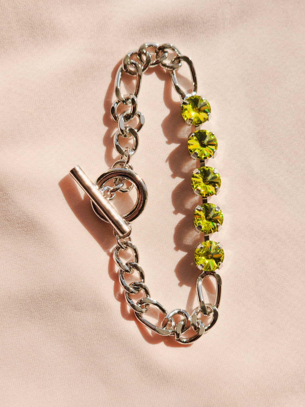 Rhodium Toggle Bracelet – Citrus Green Swarovski Crystal